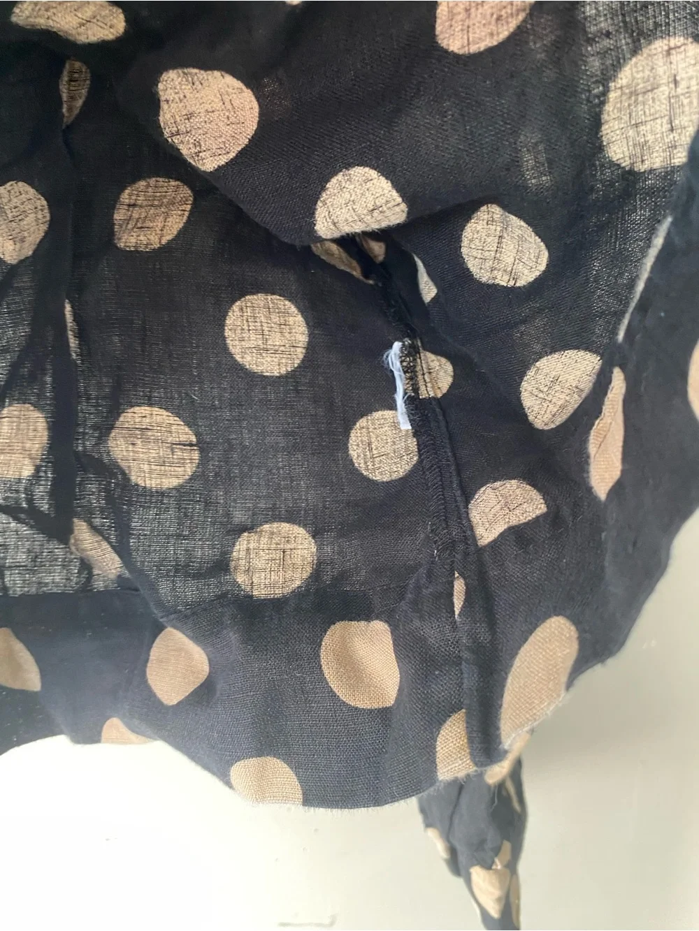 J.Crew Black Tan Polka Dot Square Neck Linen Puff Sleeve Blouse Top XS